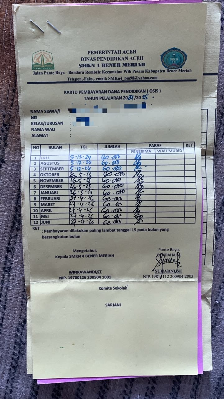 SMKN 4 Bener Meriah Diduga Lakukan Pungutan Liar, Wali Murid Merasa Terbebani